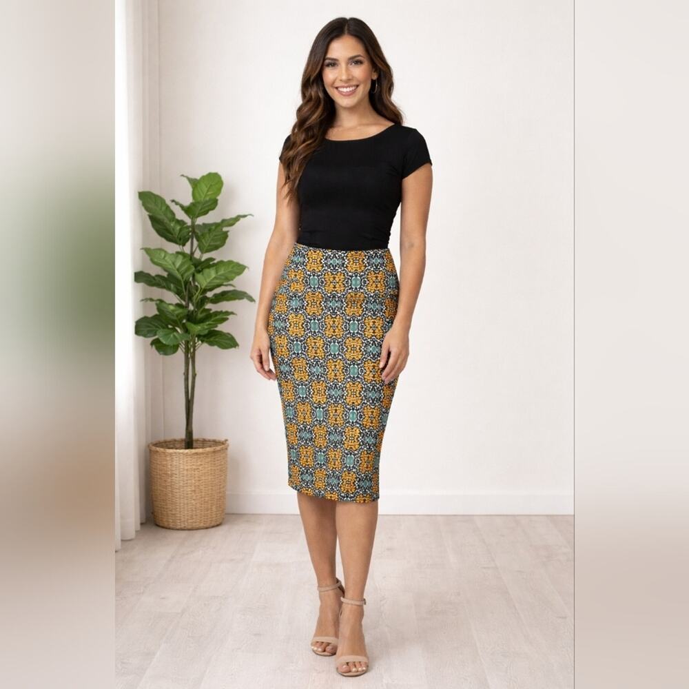 Lularoe Cassie Gold & Black Pencil Skirt sz M #1521